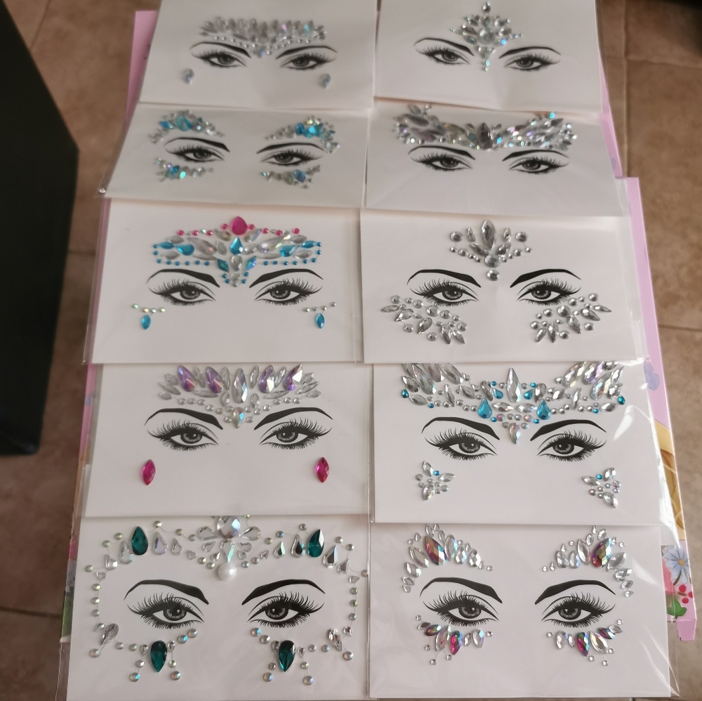 10 Sets Mermaid Face Jewels Festival Face Gems Rhinestones